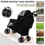 Double Dog Stroller for Medium Small Dogs and Cats Load-Bearing Up to 50lbs, Durable 360° Universal Wheels Lightweight One Hand Foldale Kittens Puppies Travel Stroller Cart(Double)
