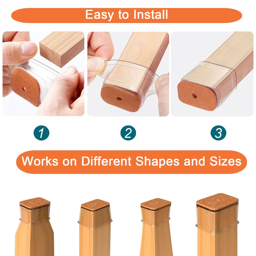 Ansible 24 pcs Rectangle Large Chair Leg Floor Protectors, Furniture Felt Pads Silicone Covers caps for Chairs,Chair Leg Protectors for Hardwood Floors (Fit Length 1-1/2” to 2”,Width 3/4” to 1”)