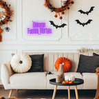 Welcome Foolish Mortals Neon Sign, Halloween Neon Light Spooky Gothic Haunted Mansion LED Coffin Decor USB Powered, for Horror Movie Party Haunted House Man Cave Home Room Themed Bars(16.1 * 9.4 In)