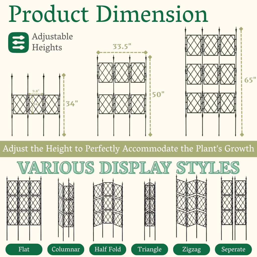 Garden Trellis Frame for Climbing Plants Outdoor | 65 Inch PE-Coated Metal Pipes & Plastic Grids Rose Wall Trellis | Rustproof Privacy Screen Plant Support Frame for Flowers Vines Vegetables Indoor
