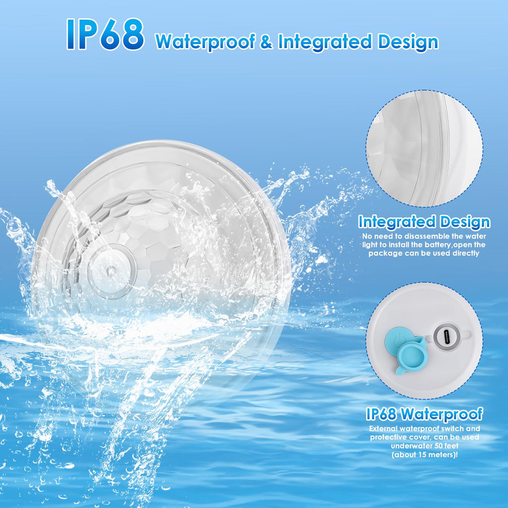 QOLNBY Floating Pool Lights(1 Pack), Rechargeable Pool Lights with 6 Dynamic Lighting Effects, Upper and Lower Color Changing Floating Light, IP68 Waterproof Lights for Pools, Hot Tubs, Fountain