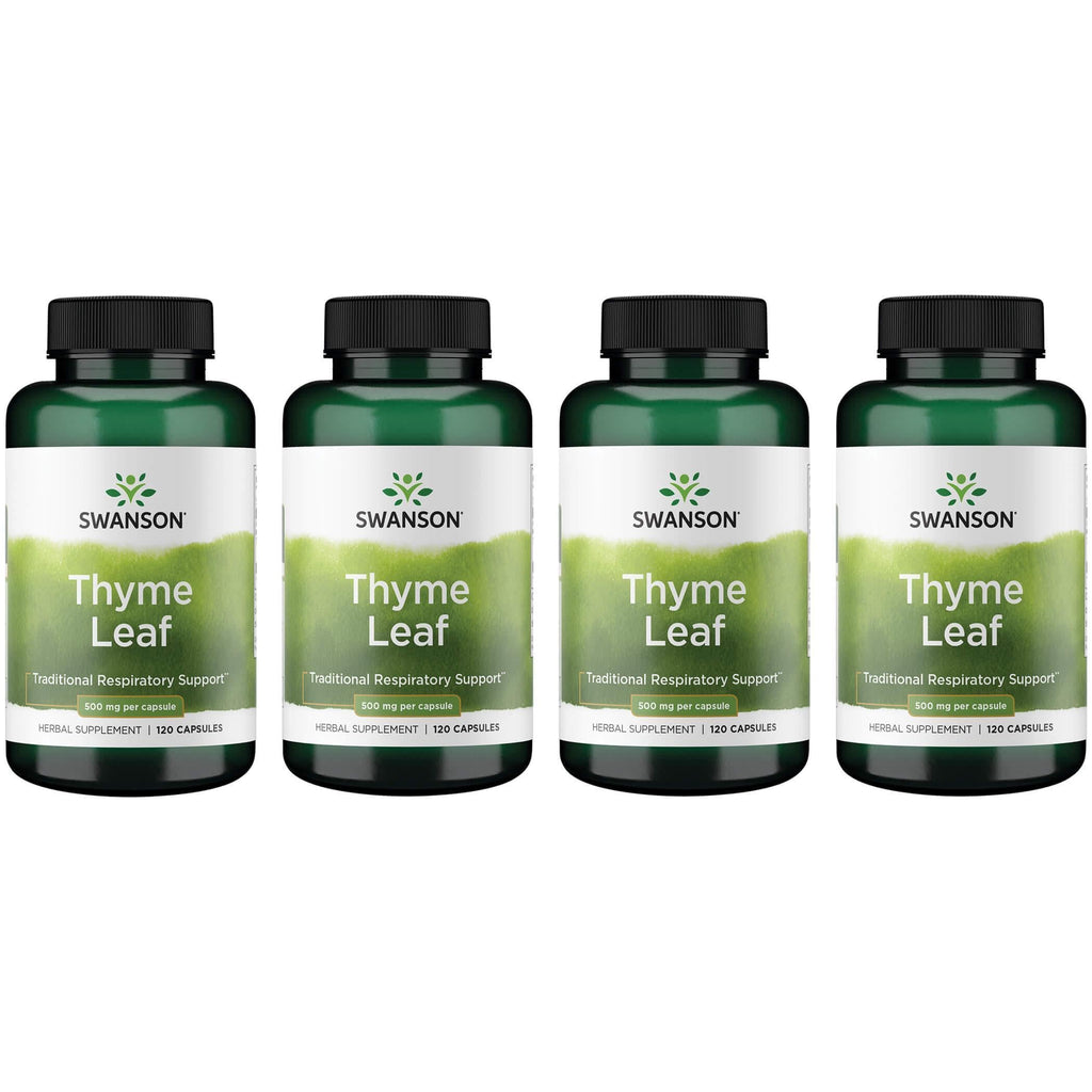 Swanson Thyme Leaf - Herbal Supplement Supporting Respiratory System Health - Natural Formula Aiding Digestive System Health - (120 Capsules, 500mg Each) (4 Pack)