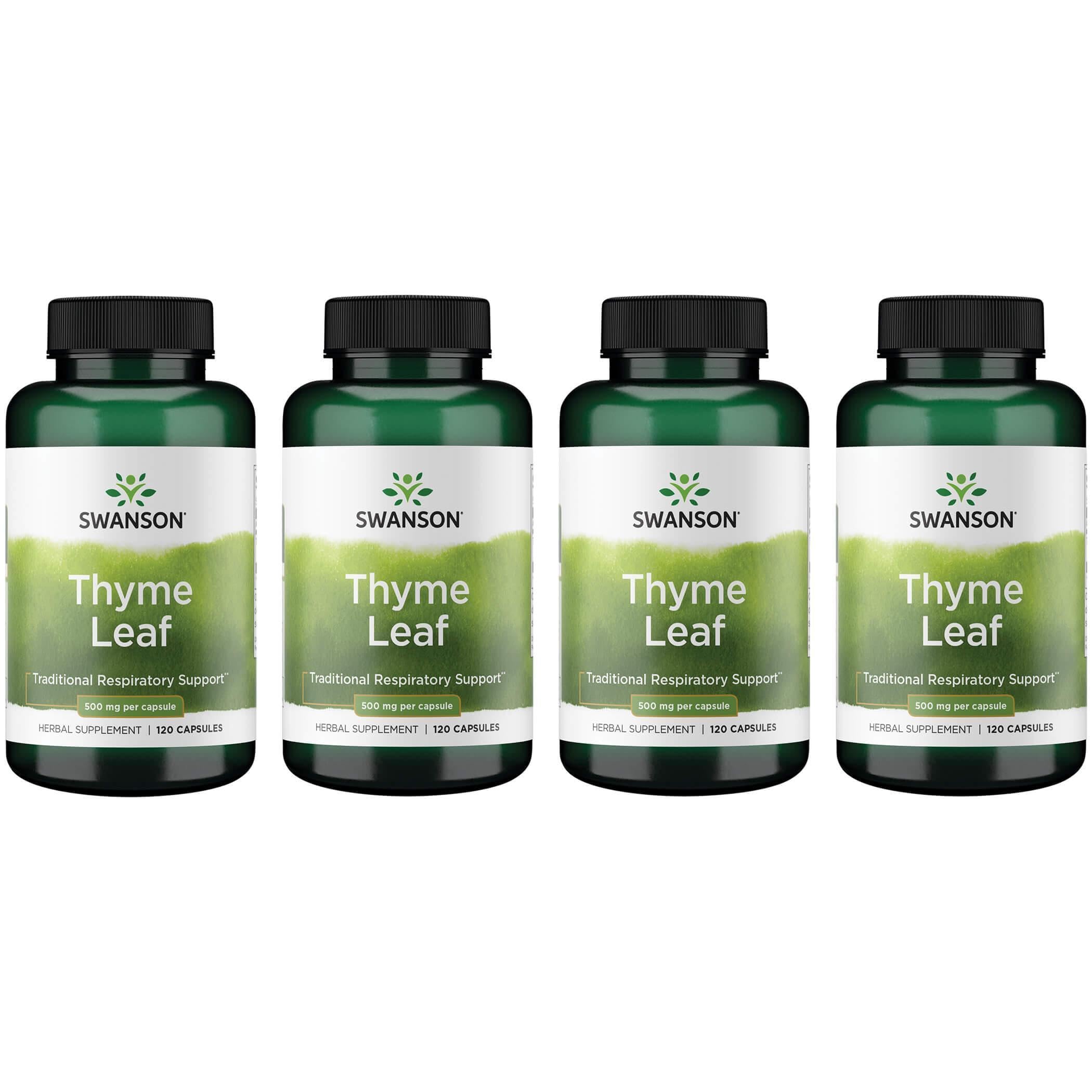 Swanson Thyme Leaf - Herbal Supplement Supporting Respiratory System Health - Natural Formula Aiding Digestive System Health - (120 Capsules, 500mg Each) (4 Pack)