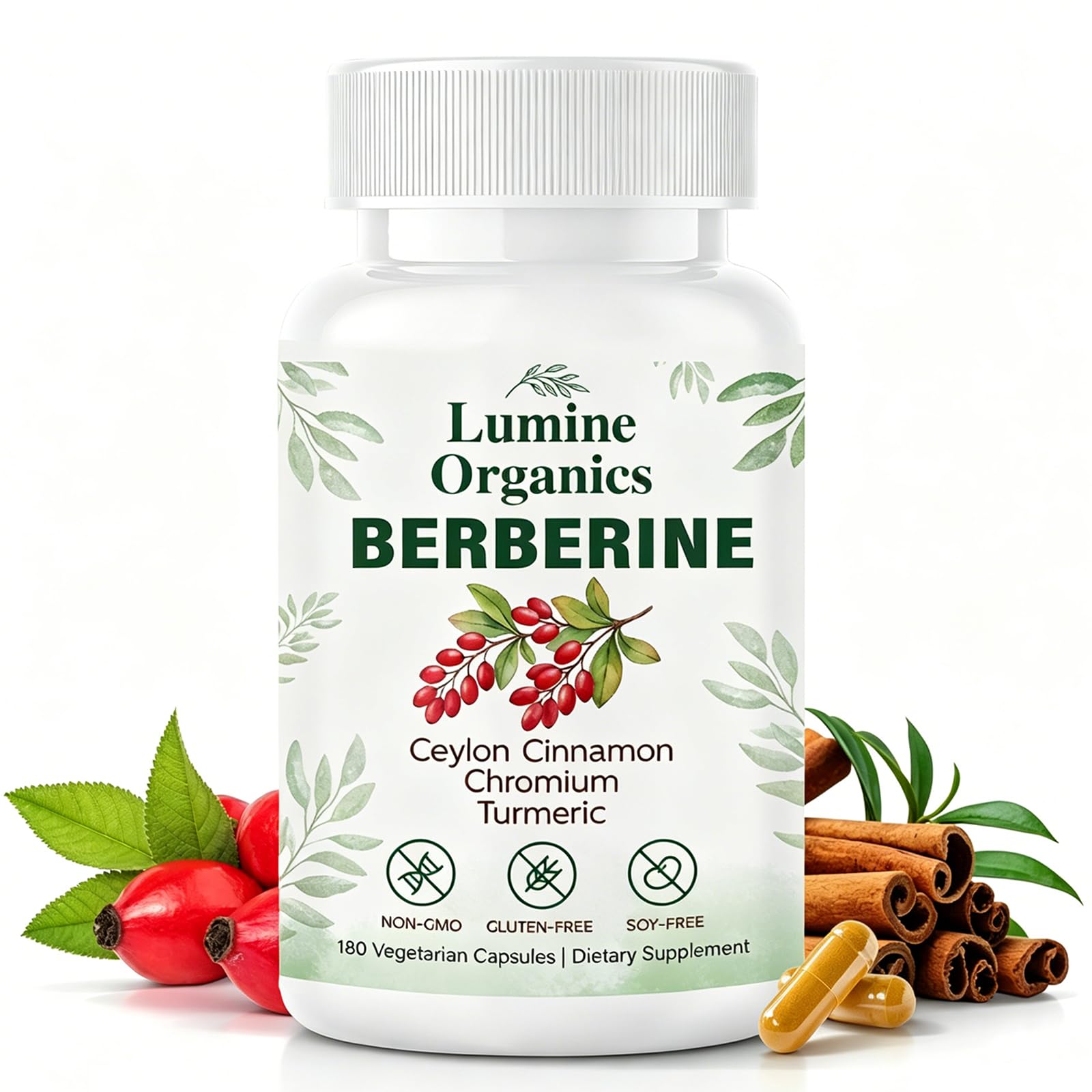 Lumine Organics Berberine, Berberine 4-in-1, Non-GMO, 180 Capsules (1)
