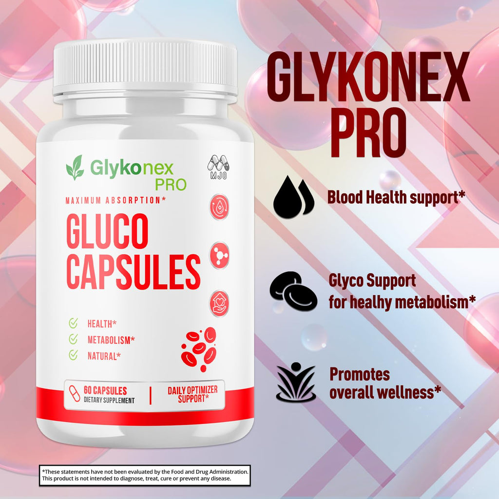 (3 Pack) Gluco Capsules, Official Glykonex Pro Gluco Pills with All Natural Ingredients, Maximum Strength Glykonix Supplement Vitamins Supporting Optimal Wellness and Health Naturally (180 Capsules)