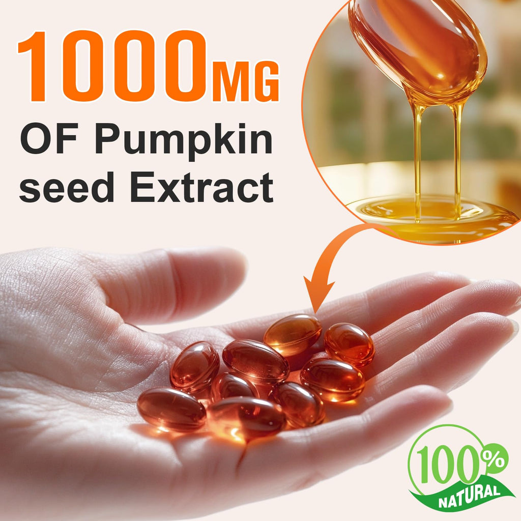 Pumpkin Seed Oil with Saw Palmetto, 1000mg per Serving, 300 Softgels – Cold Pressed Pumpkin Seed Oil Capsules for Hair, Prostate, Urinary & Bladder Health – Non-GMO, Gluten-Free, Pure & Natural