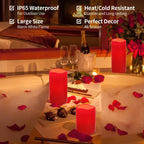 NURADA Large Waterproof Flameless Candles 6" 8" 10" x 4" - Outdoor Indoor LED Pillar Flickering Candle Battery Operated with Timer Remote for Patio Porch Christmas Decor - Red Set of 3