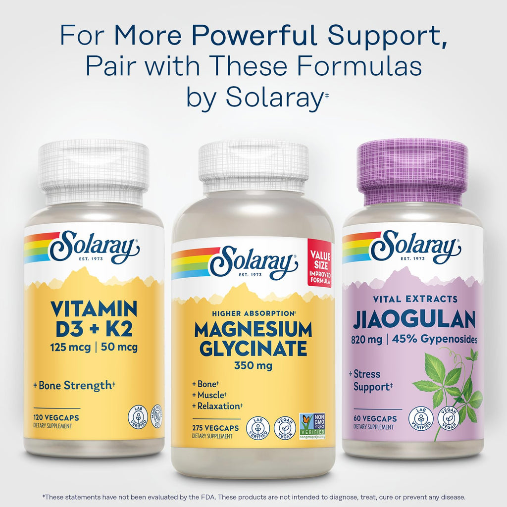SOLARAY Jiaogulan Root and Rhizome Extract, Gynostemma Pentaphyllum Stress Support and Antioxidants Supplement - Vegan, Lab Verified, 30 Servings, 60 VegCaps