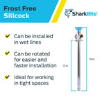 SharkBite 12 Inch Frost Free Sillcock, 1/2 x 3/4 Inch MHT, Push to Connect Brass Plumbing Fitting, PEX Pipe, Copper, CPVC, PE-RT, HDPE, 24636LF