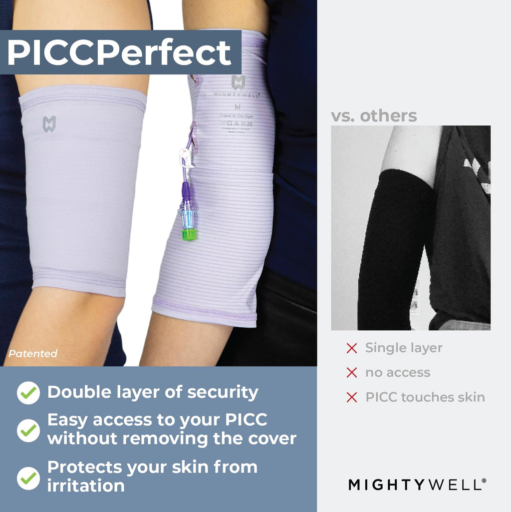 Mighty Well PICCPerfect PICC Line Cover: Soft Touch Double Layer PICC Line Arm Cover | Solid Black, Medium