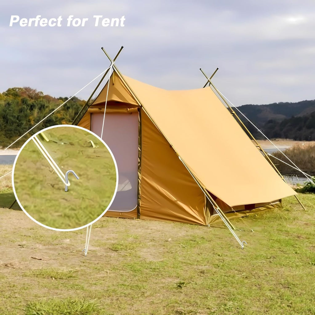AAGUT Metal Tent Stakes Heavy Duty 9 Inch with Ties and T-Hook for Camping
