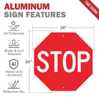 T&R (2 Pack) Large Stop Sign Street Road Sign 24 x 24 Inches. Engineer Grade Reflective Sheeting, Rust Free Aluminum, Weather Resistant, Waterproof, Fade Resistant, 2 Pre-drilled Holes