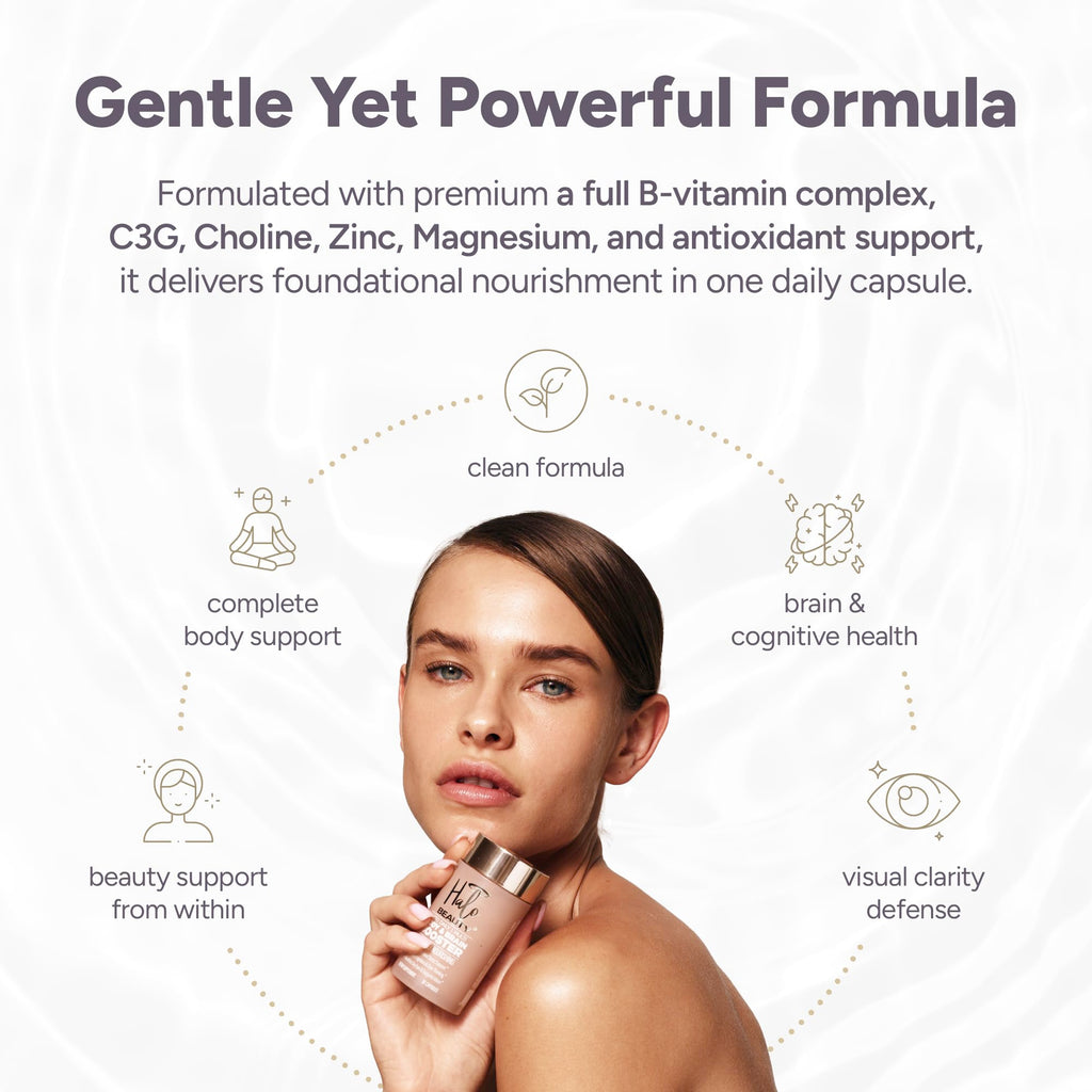 Halo Beauty Her Daily Multi | Women’s Multivitamin Supplement | Daily Energy, Mental Clarity, Brain & Overall Wellness Support with B6, D3 & Zinc | Vegan Daily Capsules | 1-Month Supply