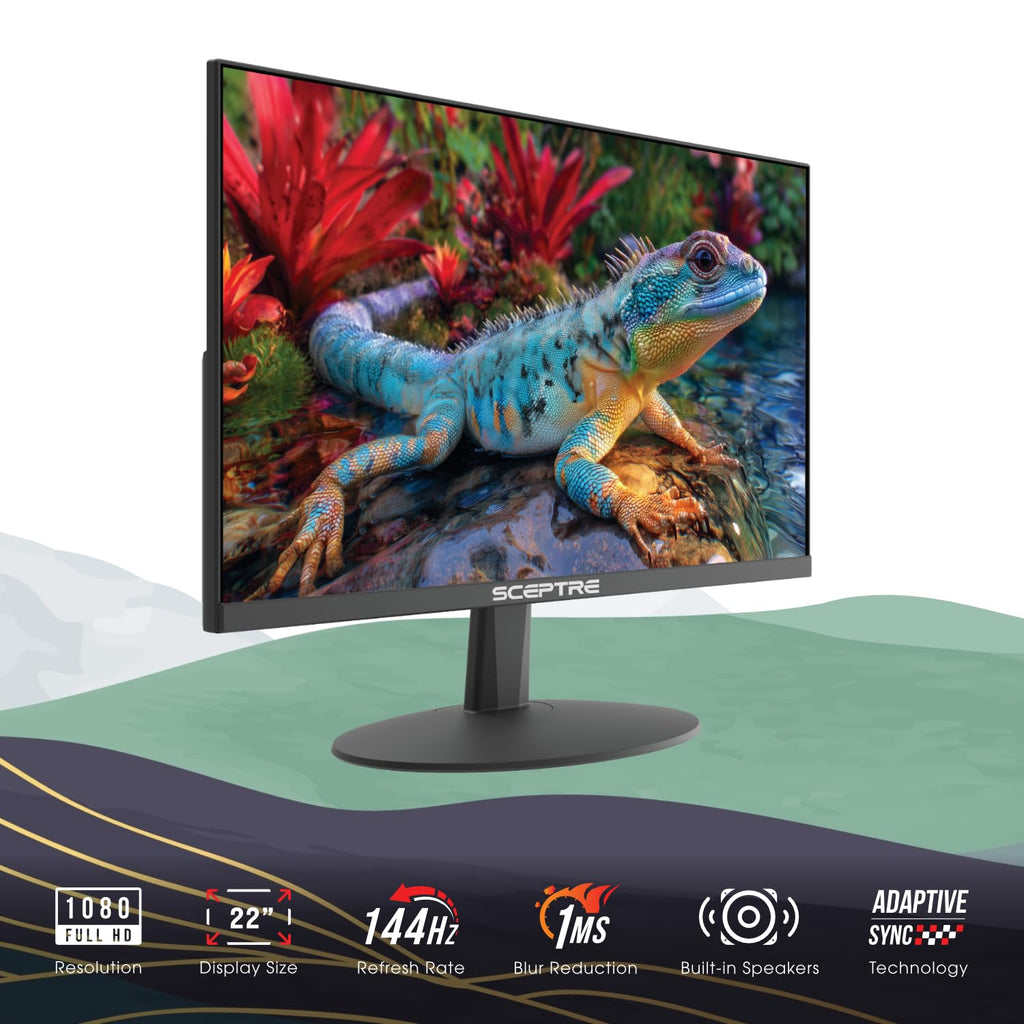 Sceptre New 22-Inch Gaming Monitor, FHD 1080p, Up to 144Hz, HDMI, DisplayPort, Built-in Speakers, Machine Black (E225W-FW144 Series, 2026)