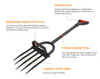 5-Tine Heavy Duty Pitch Fork for Gardening - Long Handled Digging Fork Garden Claw Weeder