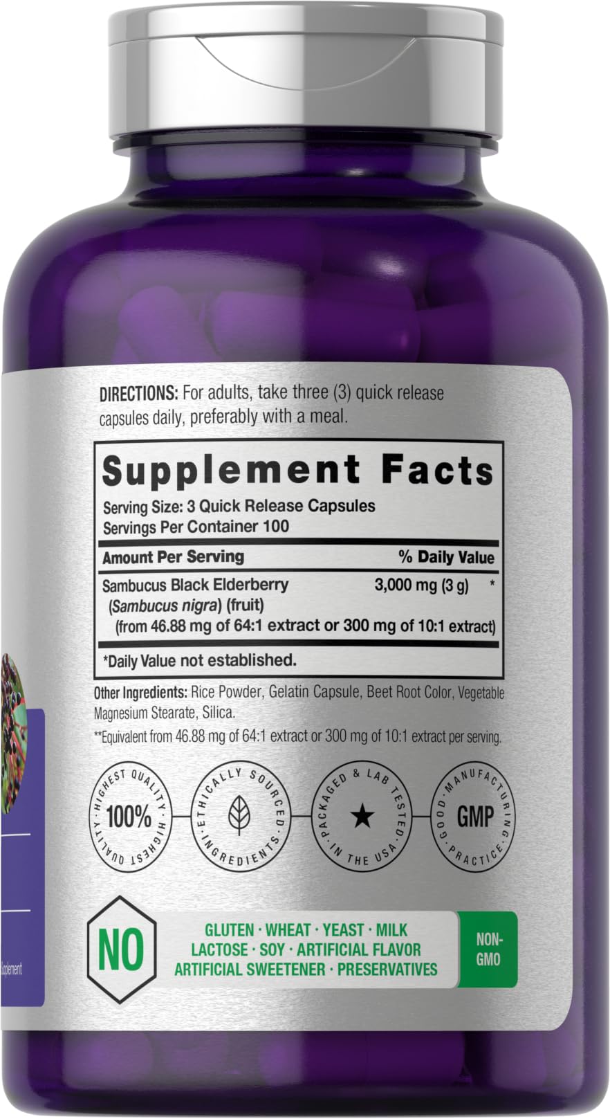 Horbäach Black Elderberry | 300 Capsules | Non-GMO, Gluten Free | Sambucus Supplement