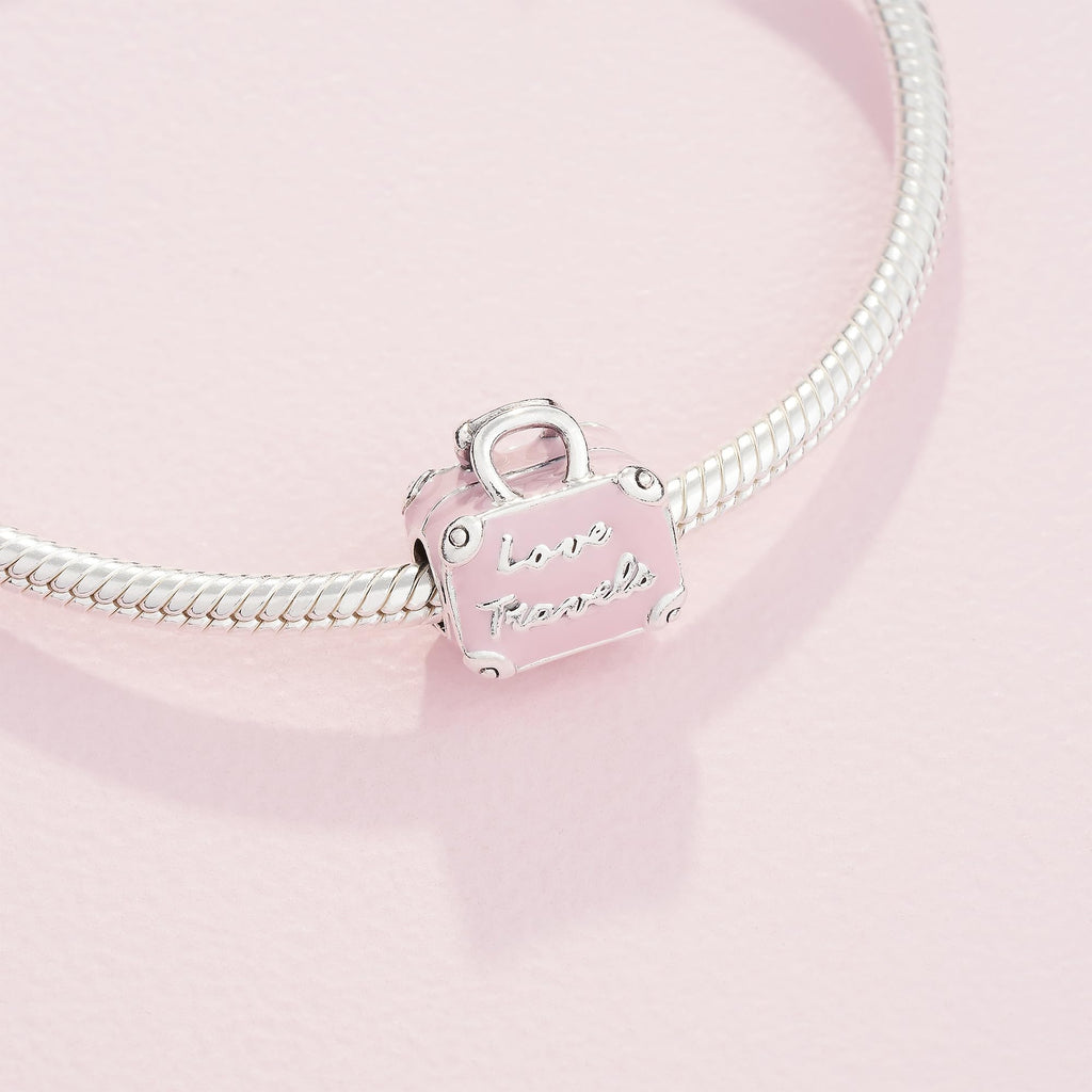 PANDORA Pink Travel Bag Charm - Compatible with PANDORA Moments - Jewelry for Women - Made with Sterling Silver & Enamel - Gift with Gift Box