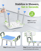 Widened Shower Chair for Inside Shower with Padded Back & Arms,400 lbs Heavy Duty & Adjustable Shower Chair for Elderly and Disabled, Non-Slip Shower Seat, Bath Chair for Tub