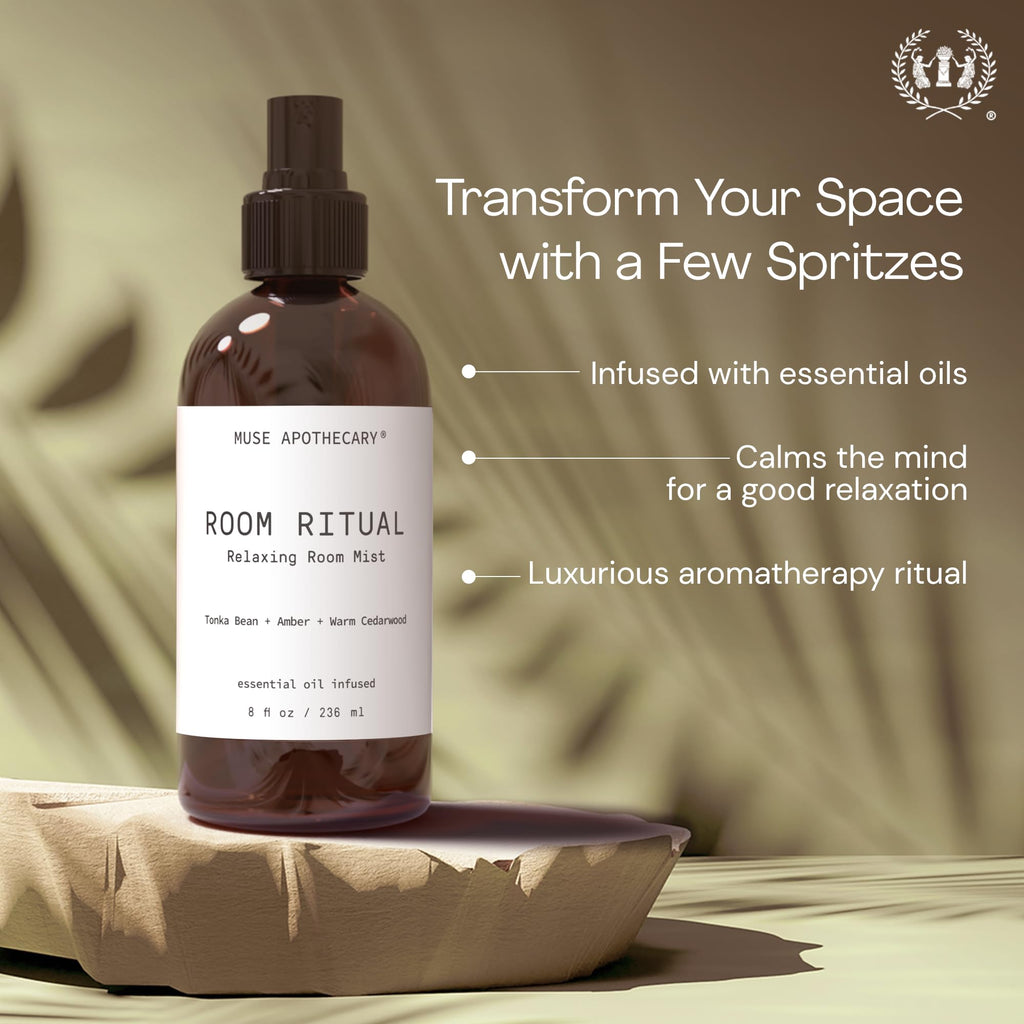 Muse Apothecary Room Ritual - Aromatic and Relaxing Room Mist, 8 oz, Infused with Natural Essential Oils - Aloe + Eucalyptus + Lavender, 2 Pack