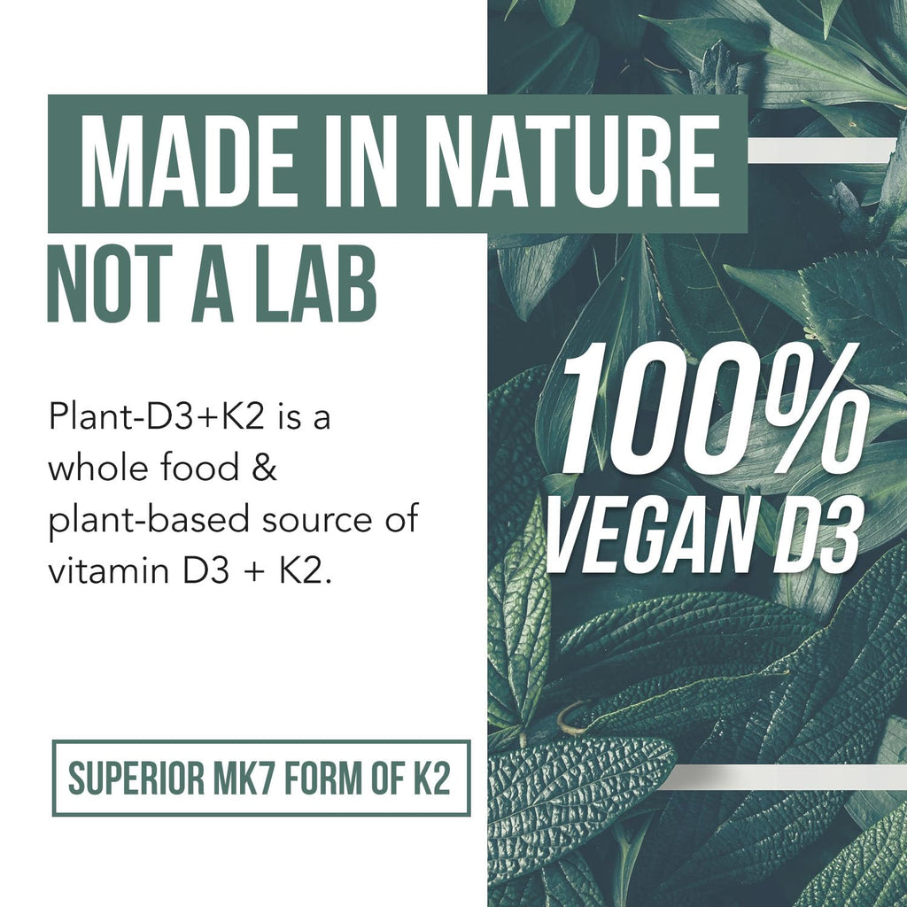 Organic Plant D3 + K2 | 10000 IU D3 + 120 mcg K2 as All-Trans MK7 from MenaQ7® - 100% Whole Food, Raw & Vegan | Enhanced Digestion with Prebiotic & Superfood Complex – D3 from Organic Algae (60 Count)