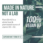 Organic Plant D3 + K2 | 10000 IU D3 + 120 mcg K2 as All-Trans MK7 from MenaQ7® - 100% Whole Food, Raw & Vegan | Enhanced Digestion with Prebiotic & Superfood Complex – D3 from Organic Algae (60 Count)