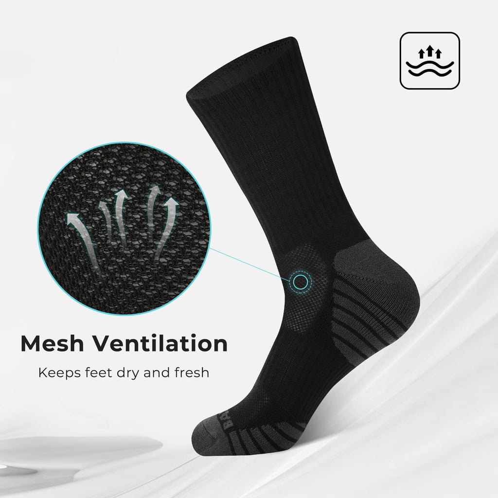 BAMBOO COOL Men's Crew Socks Athletic Cushioned Moisture Wicking 6 Pairs