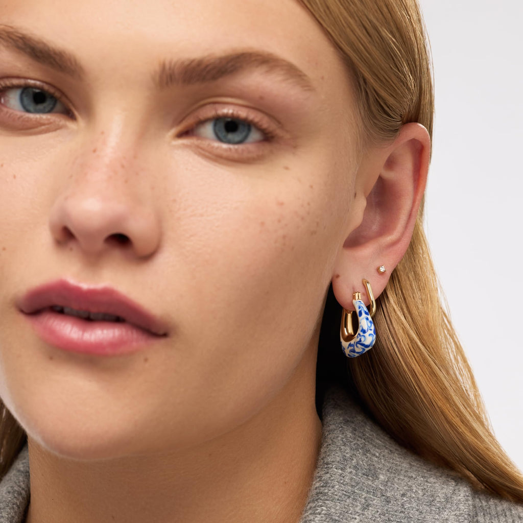 Ana Luisa Sphere Hoop Earring Dakota Styles Womens Earrings - Trendy 14K Gold Plated, Silver Rhodium Plated w/Blue Marble - Mini Huggie Hoop Earrings for Women Hypoallergenic & Tarnish-Free