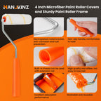 HANJKINZ 60 Pack Microfiber Paint Roller 4 Inch, Small Paint Roller Covers, 3/8 Inch Nap, Mini Paint Rollers for House Painting with Paint Roller Frame, Wall Painting Tool