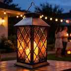 Solar Outdoor Lantern, Garden Hanging Waterproof Lanterns PVC Upgrade 3 LED Flickering Flameless Candle Decorative for Garden Women Mom Grandma Halloween Gifts (Grid Candle)