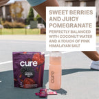 Cure Hydration | Plant-Based Electrolyte Drink Mix | No Added Sugar | FSA-HSA | Dehydration Relief Powder Made with Coconut Water | Non-GMO | Vegan | 28 Servings Jar - Berry Pomegranate