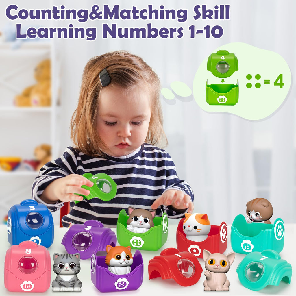 Learning Toys for Toddlers 1 2 3 Year Old Toddlers, 20Pcs Kitten Finger Puppets for Kids, Montessori Counting, Matching & Sorting Toy, Christmas Birthday Gifts for Baby Boys Girls Age 12-18 Months