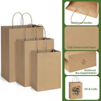 BagDream 75 Pack Kraft Paper Gift Bags with Handles Assorted Sizes Brown