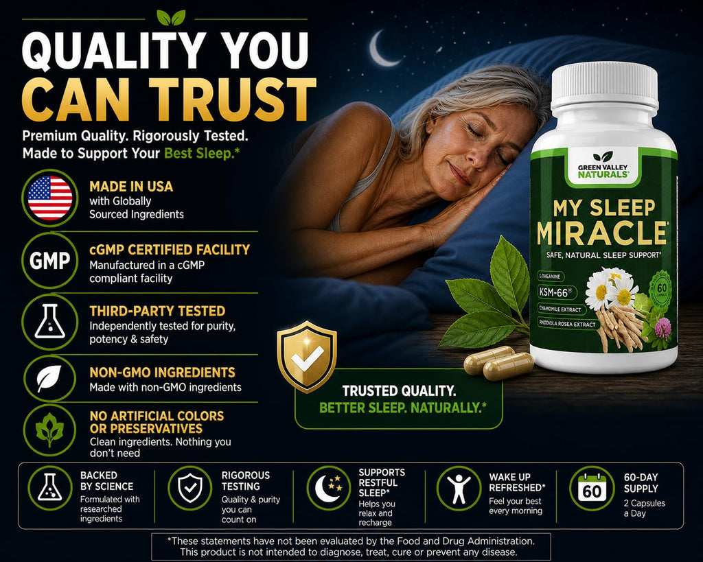 GREEN VALLEY NATURALS My Sleep Miracle Vegan Sleep Support Supplement | Melatonin-Free Formula | Ashwagandha, Chamomile & L-Theanine | Promotes Calm, Relaxation & Restful Sleep | 60 Capsules