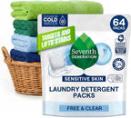 Seventh Generation Laundry Packs, Free & Clear, Sensitive Skin, 64 Count