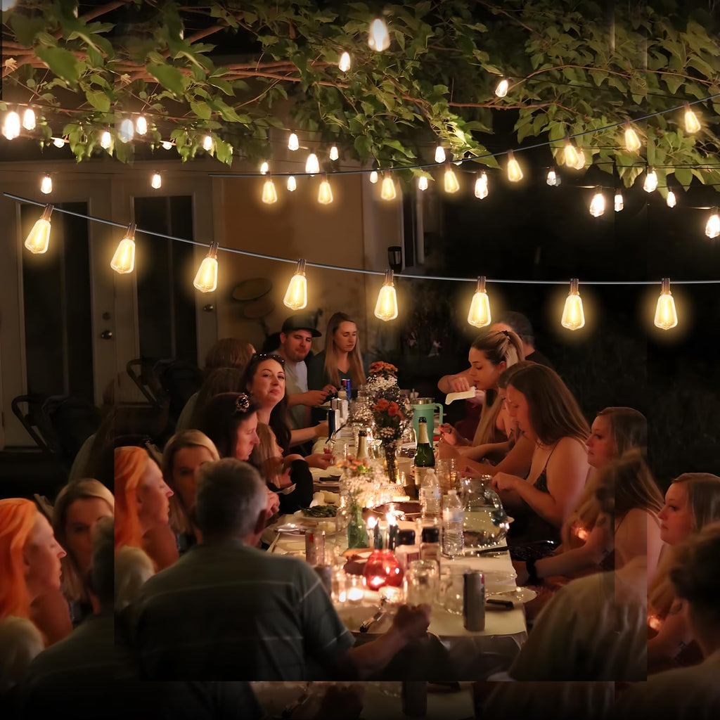 SEVSONSNZZ 100FT Outdoor String Lights with Remote & Dimmer, Waterproof Patio Lights Commercial Grade ST38 LED - Shatterproof Edison Bulbs, Vintage Hanging Lighting for Backyard Garden Party