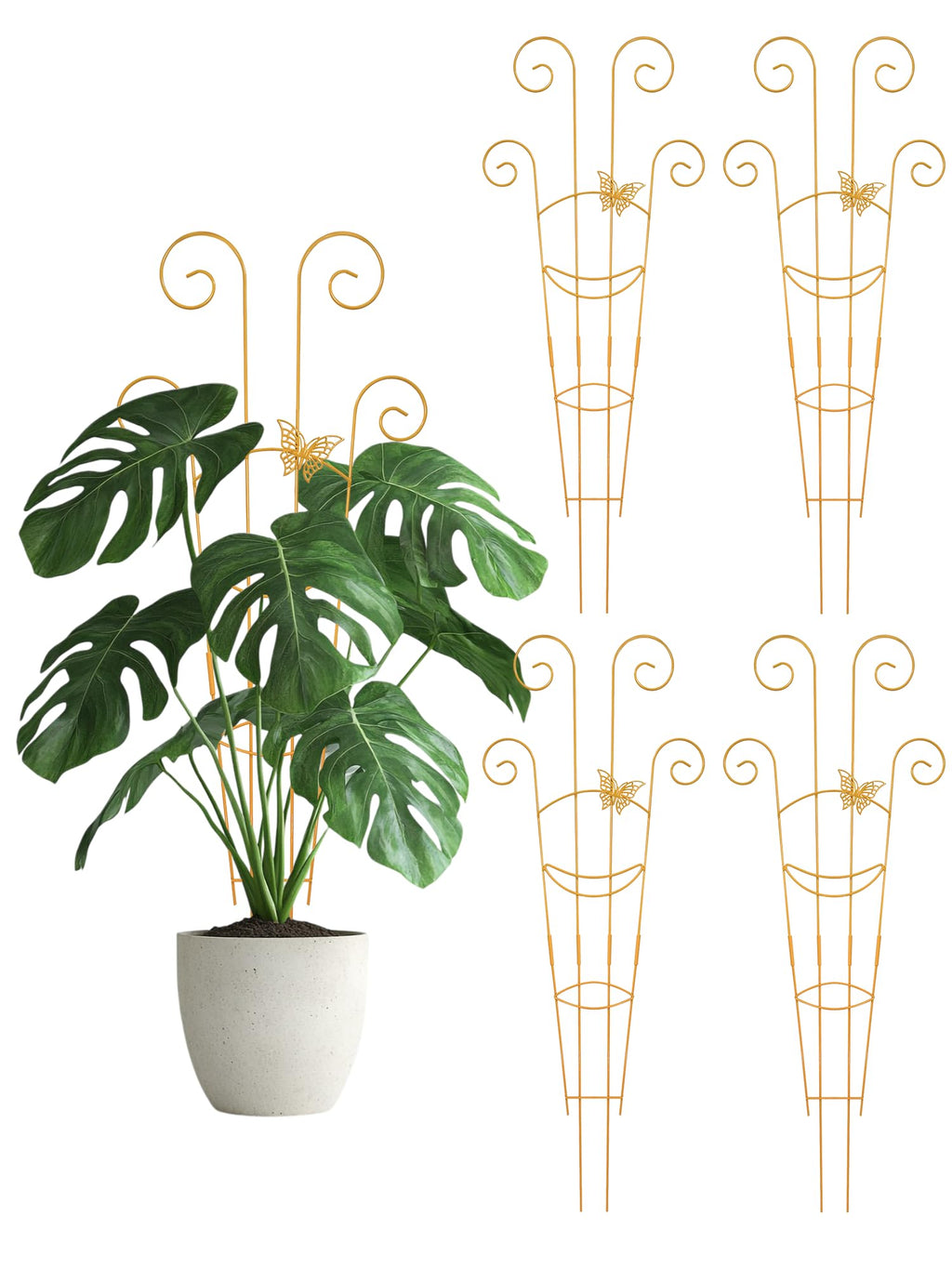 Butterfly Metal Monstera Trellis, Gold Garden Treleaf Expandable Trellis