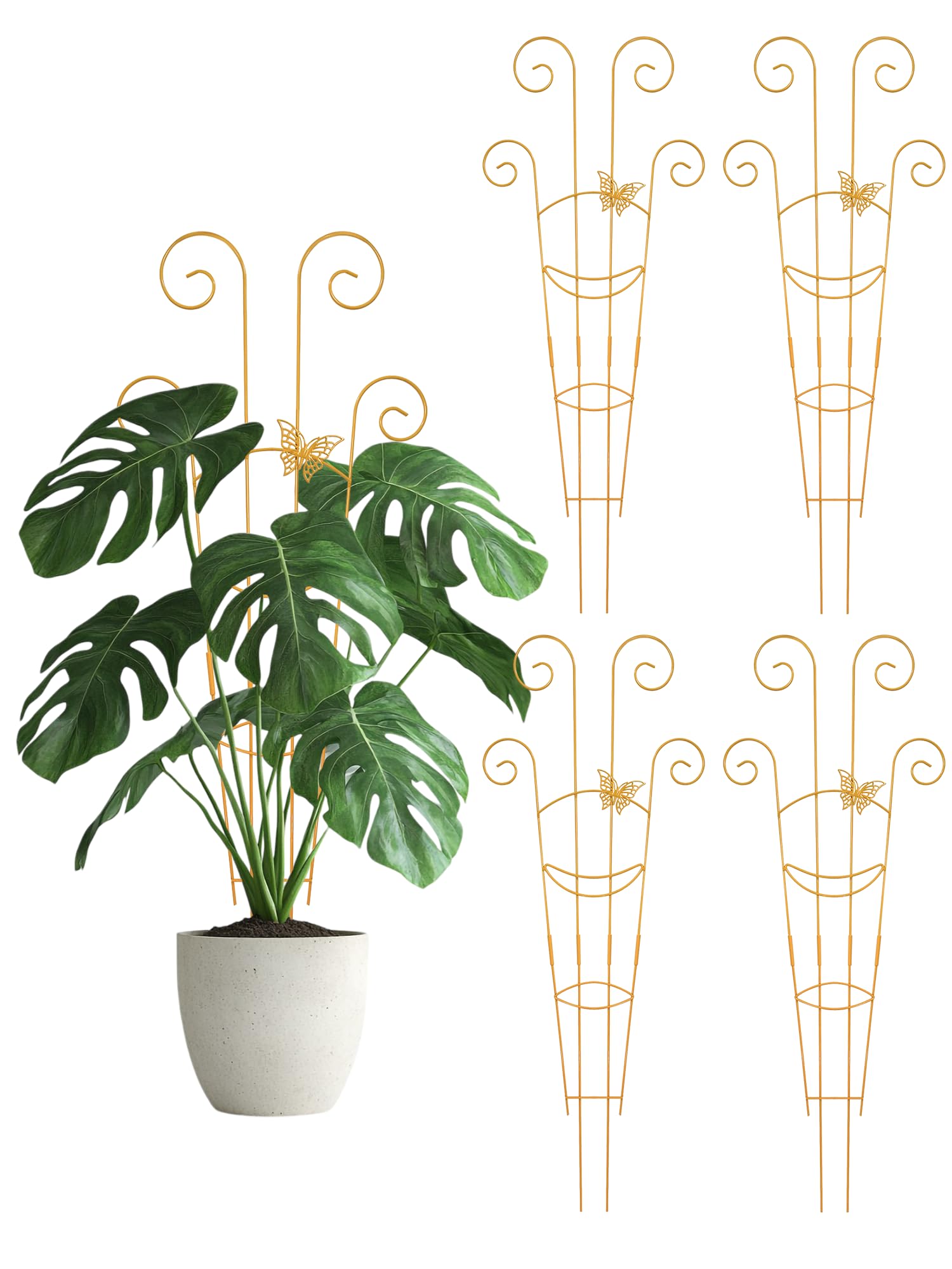 Butterfly Metal Monstera Trellis, Gold Garden Treleaf Expandable Trellis