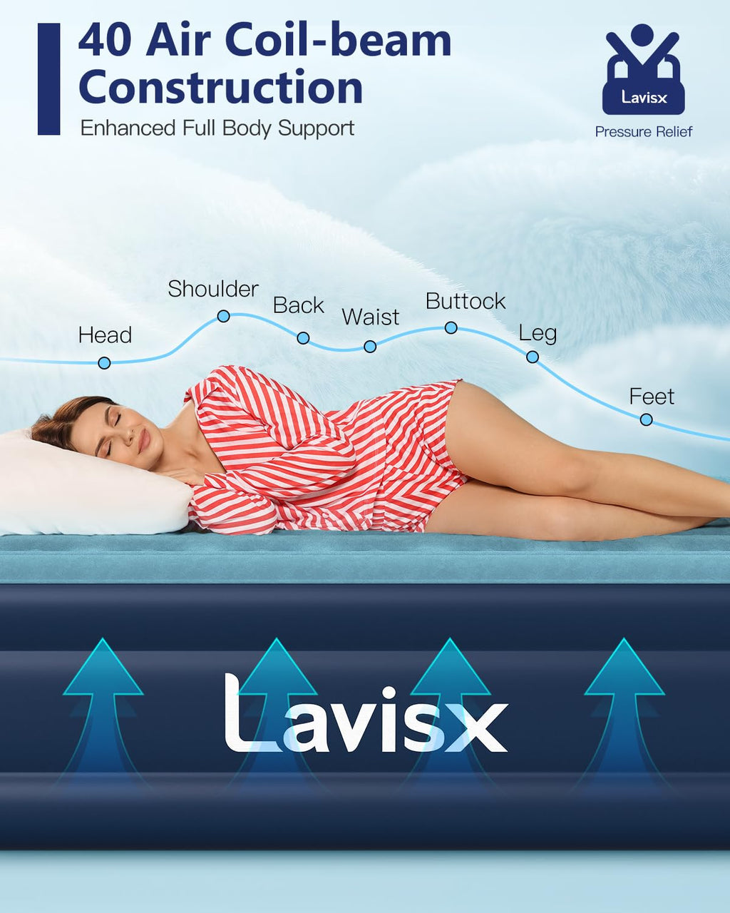 Lavisx Queen Air Mattress with Built in Pump 16" Blow Up Mattress Raised Air Bed, 3 Mins Quick Self Inflatable with Storage Bag for Guest and Home