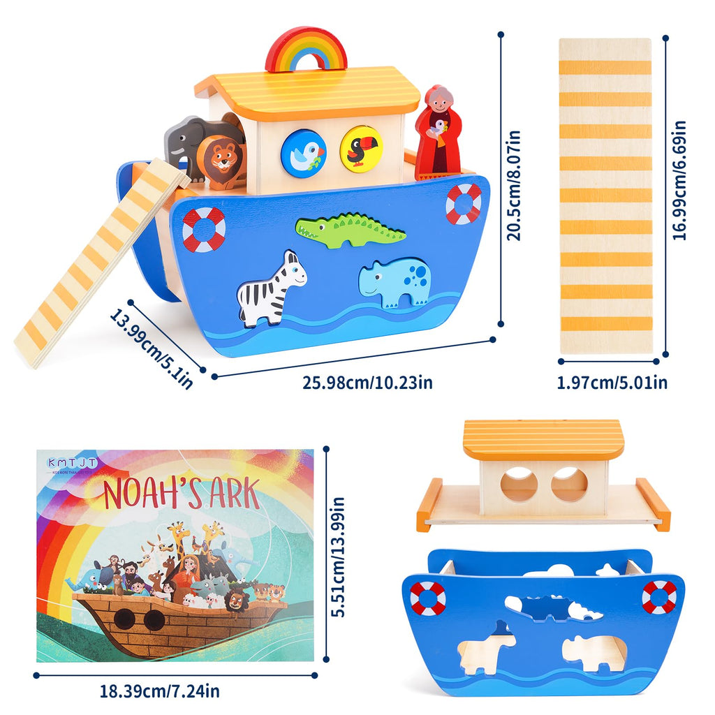 KMTJT Toddlers Wooden Noah's Ark Toy for 1 2 3 Boys Girls Baptism Gifts