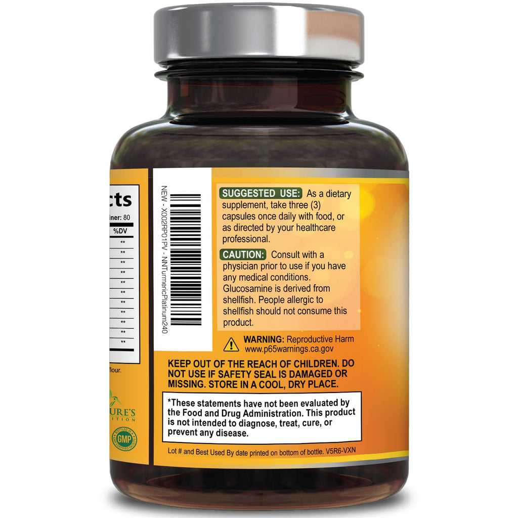 Turmeric Curcumin Supplement 2000mg - 95% Curcuminoids with Glucosamine, Ginger & MSM, BioPerine Black Pepper for Best Absorption, Nature's Vegan Joint Support, Non-GMO, Bottled in USA - 240 Capsules