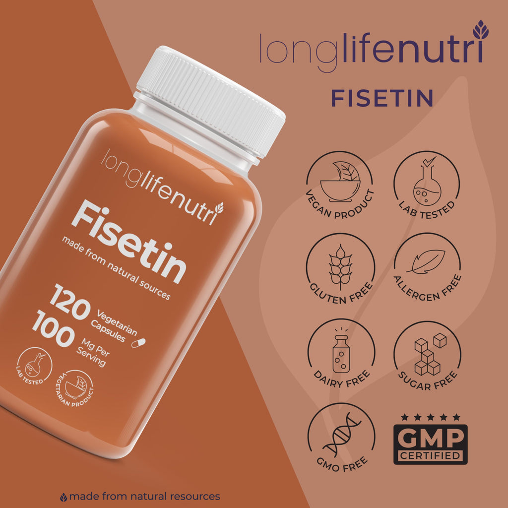 Fisetin 100mg - from Rhus Succedanea Stem Extract, 120 Vegetarian Capsules, Senolytic Supplement for Aging & Longevity, 4-Month Supply, Organic, GMP Certified, Made in USA