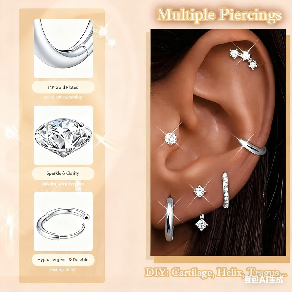 Flat Back Earrings for Women Cartilage Earrings Hypoallergenic Stacks