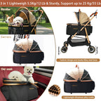 MILA&LOUIS Dog Stroller, 24" Pet Cradle, Lightweight & Stylish Pet Stroller for Small and Medium Pets, 33 Lbs Capacity with Cup Holder, Hook, Detachable Aluminum Cradle (Khaki)