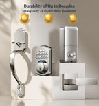 Veise Fingerprint Door Lock Set, Keyless Entry Door Lock, Front Handle Set, Electronic Keypad Deadbolt with Lever Handle, 2 Keys, Auto-Locking, One-time Codes, Easy to Install, Satin Nickel