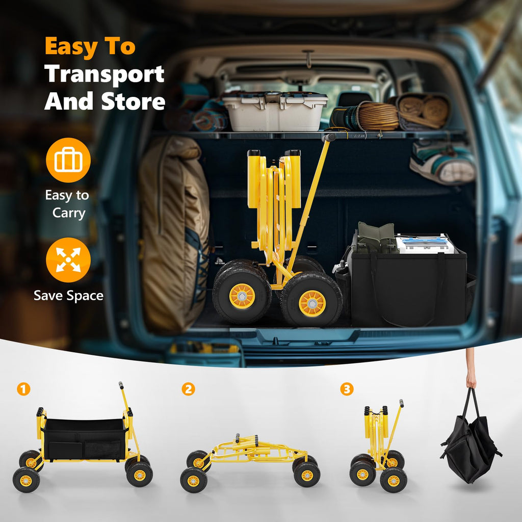Bonnlo Beach Fishing Cart, Beach Wagon Trolley with 11" Big NO-Flat Airless Tires, Foldable Beachs Trailer with Large Cargo Basket, 550 lbs Load Capacity, 8 Fishing Rods Holder, Durable Oxford Bag
