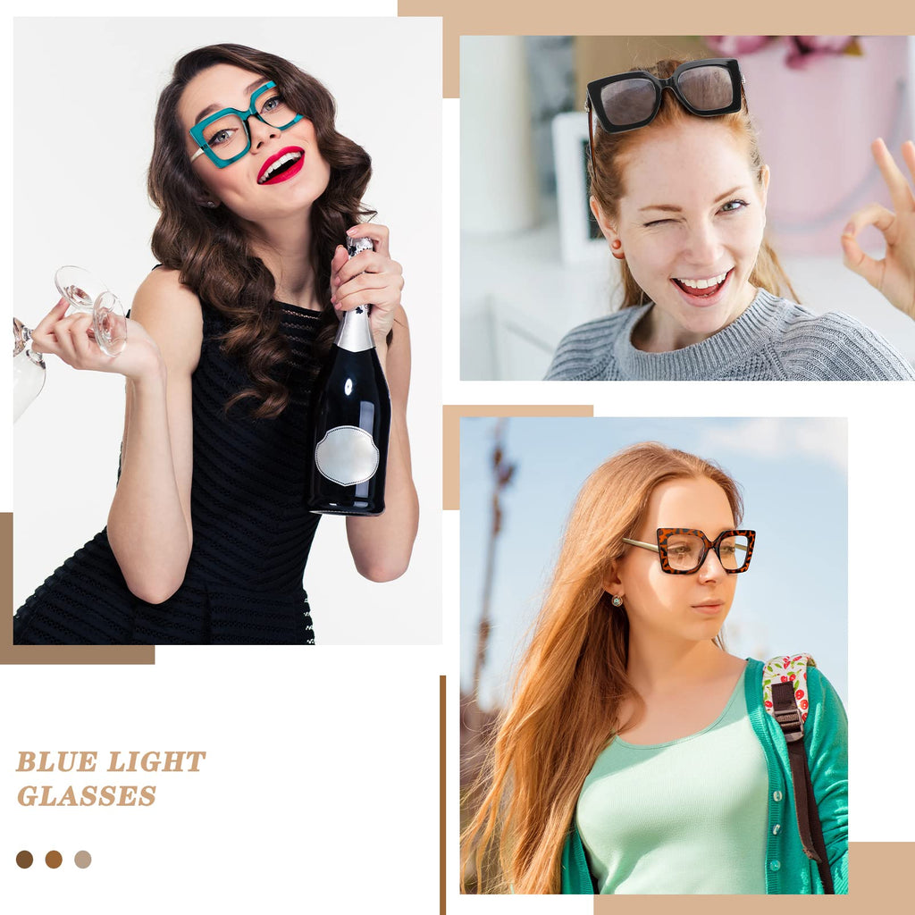Kingdder 6 Pack Oversized Blue Light Glasses for Women Square Blue Light Blocking Glasses Stylish Computer Reading Eyeglasses (Elegant Colors)