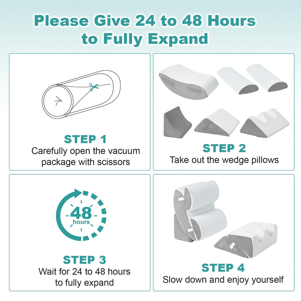Hansleep Bed Wedge Pillow Set for After Surgery 6PCS, Post Surgery Pillow for Sleep Apnea and Acid Reflux Relief, Adjustable Reading Pillows Back Support with Memory Foam, White, 23"