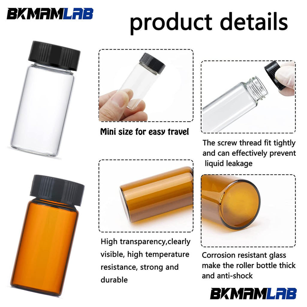 BKMAMLAB 10ml Amber Small Glass Vials 50pcs with Screw Caps(50pcs)
