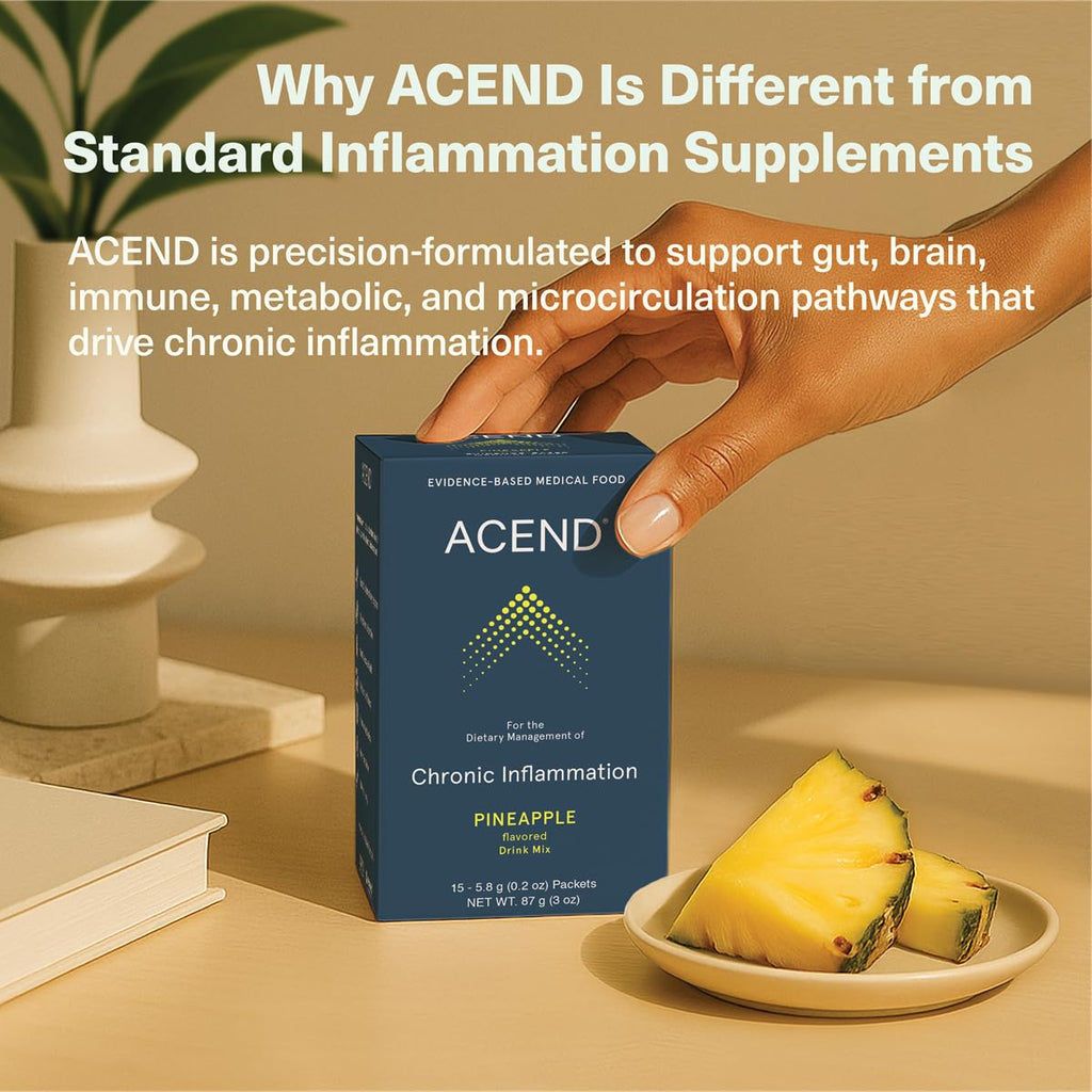 ACEND® Advanced Inflammatory Support Powdered Drink Mix | Evidence-Based Polyphenols + Prebiotic Fiber + Probiotics | D3+K2, Minerals & Electrolytes | Non-GMO