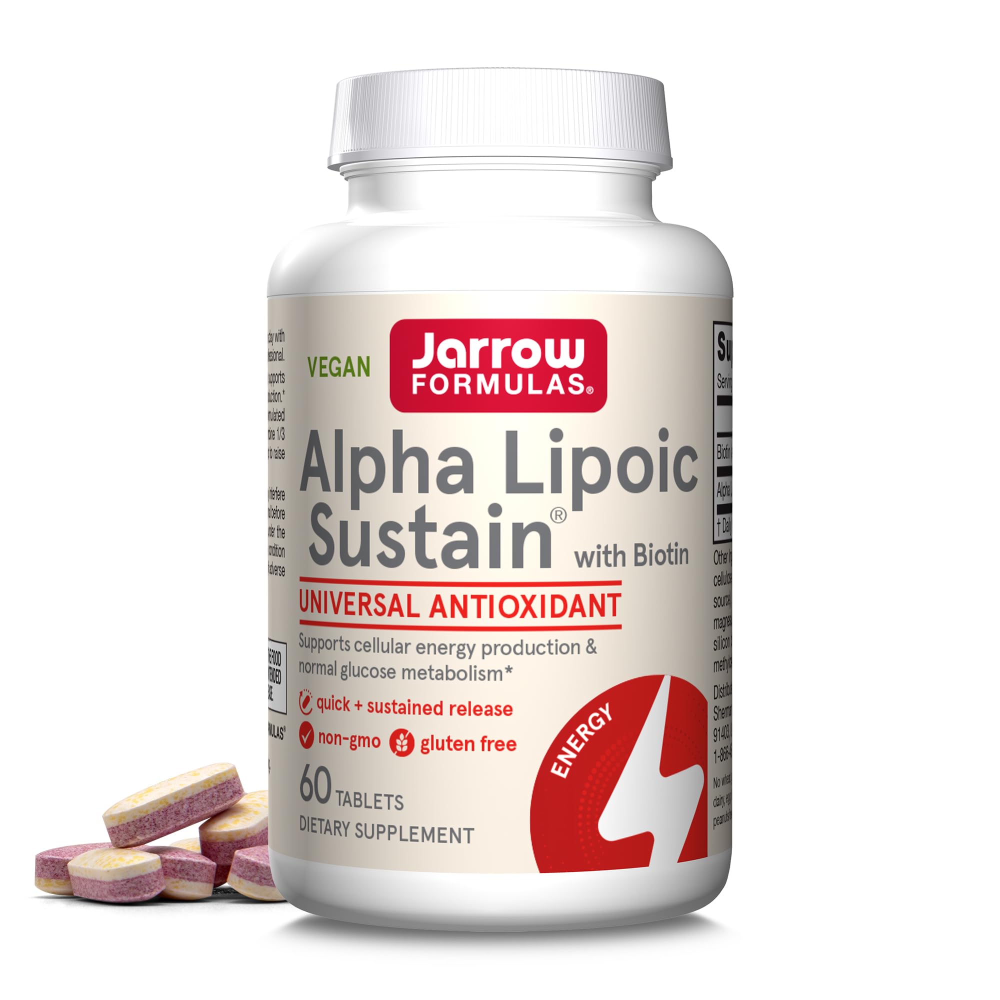 Jarrow Formulas® Alpha Lipoic Sustain with Biotin, 300 mg Alpha Lipoic Acid, Universal Antioxidant, Dietary Supplement, 60 Vegan Tablets, Up to a 60 Day Supply